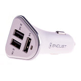 High Performance Car Charger Adapter in White & Black with Multi-Charge Capabilities.