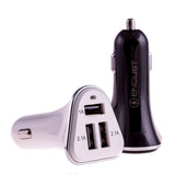 High Performance Car Charger Adapter in White & Black with Multi-Charge Capabilities.